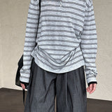 Soft Wool Striped Polo Collar Long Sleeve Long Sleeve Tee