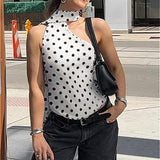 Polka Dot Halter Backless Tie Shoulder Crop Top