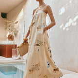 Sexy Spaghetti Strap Linen Vacation Maxi Dress