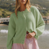 Casual Solid Buttoned Long Sleeve Knit Cardigan