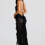 Backless Lace Halter Maxi Dress