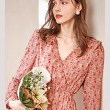 Printed Chiffon Fitted Waist Floral Dress