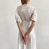 Cotton Heart Print V-Neck Wrap Maxi Dress