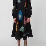 Lobster Graffiti Scallop Trim Midi Dress