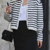 Casual Round Neck Striped Knit Cardigan Sweater Set