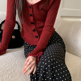 High Waist Polka Dot Back Slit Skirt