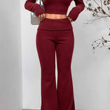 Sexy Off-Shoulder Fitted Crop Top Pants Two Piece Set