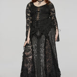 Women's Gothic Charm Dark Pattern Inverted Triangle Lace Splicing Design Mysterious Party Long Skirt