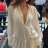 Chic Elegant Deep V Tie Ruffle Sleeve Mini Dress