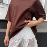 Lace Sheer Split Ruffle Asymmetrical Skirt