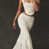 Elegant Lace-Up Crop Top & Maxi Skirt Boho Dress