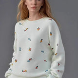Embroidered Floral Crewneck Sweater