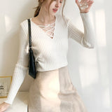 Slim Fit Lace Up V Neck Sweater
