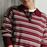 Color-block Stripe Fitted Polo Knit Blouse