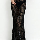 High Waist Lace Panel Stretch A-Line Pencil Skirt