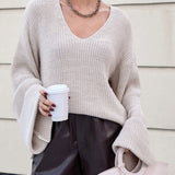 Vintage V-Neck Split Knit Blouse