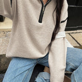 Casual Zip Front Long Sleeve Sweater