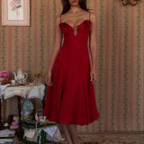 Deep V 3D Floral Sheer Midi Party Dress