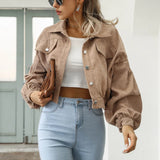 Corduroy Cropped Lantern Sleeve Jacket
