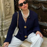 Fashion Solid Loose Lady Knitted Cardigan Sweater