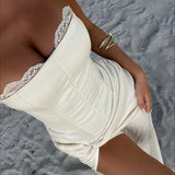 Satin Kink Detail Slit Maxi Dress