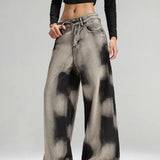 Vintage Grey Tie Dye Wide Leg Jeans