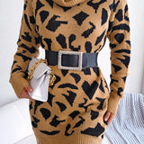 Leopard Turtleneck Sweater Dress