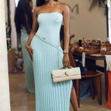 Ribbed Strapless Twist Maxi Dress