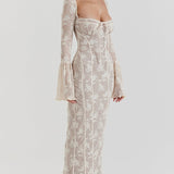 Bodycon Lace Flare Sleeve Maxi Dress