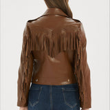 Faux Leather Tassel Biker Jacket