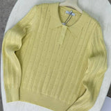 Jacquard Polo Collar Long Sleeve Loose Blouse