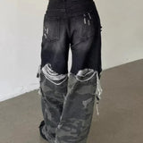 Camouflage Patchwork Baggy Wide-Leg Jeans