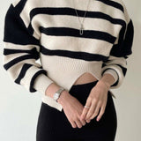 Cut-Out Waist Striped Sweater