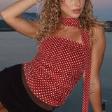 Polka Dot Print Slim Fit Bustier Crop Top