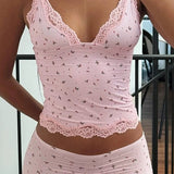 Chic Casual Floral Lace Sexy Cami Two Piece Set