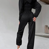 Hooded Drawstring Two Piece Pants Set