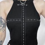 Gothic Sexy Punk Black Knit Bodycon Summer Darkness Harajuku Sleeveless Halter Crop Top