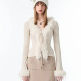 Lace-Up V Neck Plush Cardigan