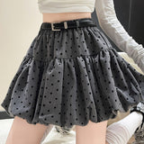 Polka Dot Black Belted Tulle Mini Skirt