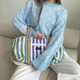 Sailboat Pattern Crew Neck Knit Sweater