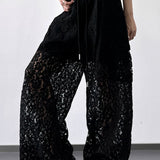 White Lace Cutout Casual Wide Leg Pants