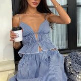 Backless Crop Top Lace - up Bandage Skirt Set