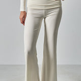 Solid Fitted Foldover Soft Pants