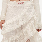Hot Girl Lace Tiered Mesh Stylish Slim Midi Skirt