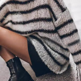 Loose Fit Striped Crew Neck Sweater