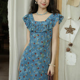 V-Neck Ruffled Midi Floral Dress