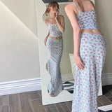 Cami Top Floral Print Long Midi Skirt Two Piece Set