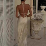 Acetate Halter Slip Maxi Dress