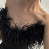 Ostrich Feather Deep V Bodycon Party Dress