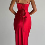 Satin Boned V-Neck Backless Cami Party Dress